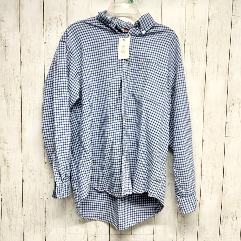 Arrow Shirt Men Size Large Blue White Gingham Collared Button Down Long Sleeve